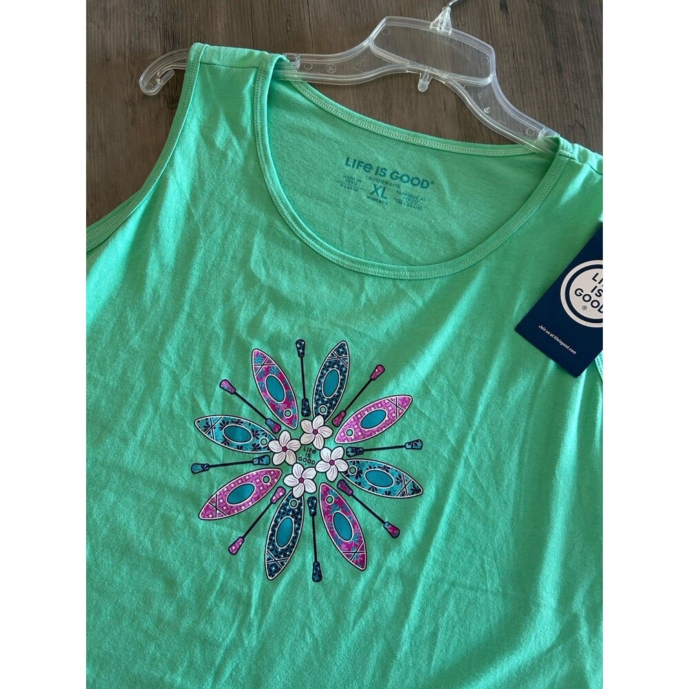 NEW! Life is Good Floral Kayak Mandala Green Crusher Tank Size XL